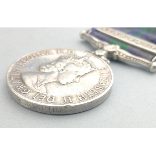 342 - ELIZABETH II GSM General Service Medal with Near East clasp awarded to 4120436 Cpl. G. A. Corbitt RA... 