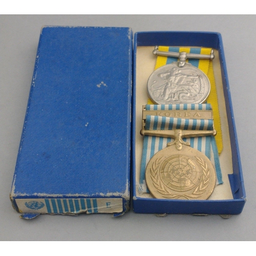 347 - ELIZABETH II cased Korea medal pair BLACK WATCH awarded to 22450272 Pte. R. Gray comprising Korean W... 