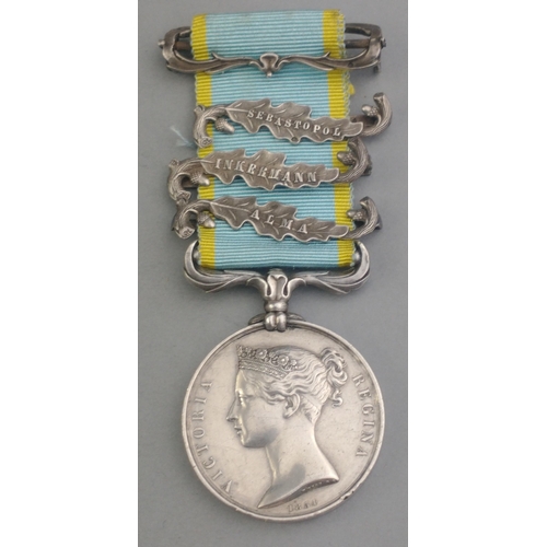 37 - VICTORIA CRIMEA medal with Alma, Inkermann and Sebastopol clasps awarded to Brunet Charles G. IMP. Z... 