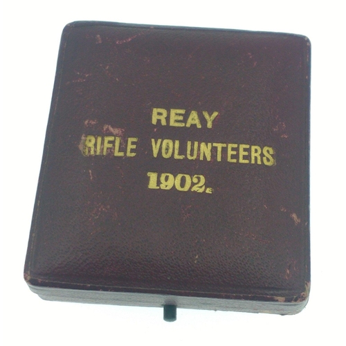 54 - REAY RIFLE VOLUNTEERS 1902 375 hallmarked medal awarded to Captain A. Dunnett 40mm weight 7.5g appro... 