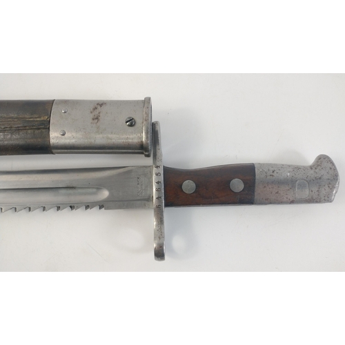 62A - ELSENER Swiss 1914 pattern Sawback Bayonet in lovely condition with leather scabbard and belt hook -... 