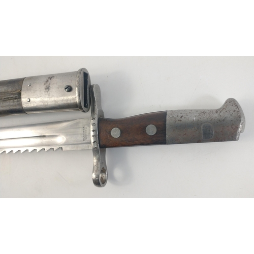 62A - ELSENER Swiss 1914 pattern Sawback Bayonet in lovely condition with leather scabbard and belt hook -... 