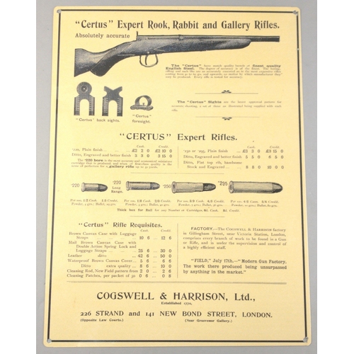 78 - Modern tin reproduction Gunmaker's advertising sign.  Cogswell & Harrison Ltd, London.  40cm x 3... 