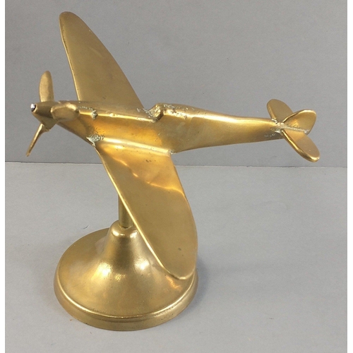 80A - Lovely trench art style model of spitfire on stand.  Good condition.  Wing span 20cm approx.#91