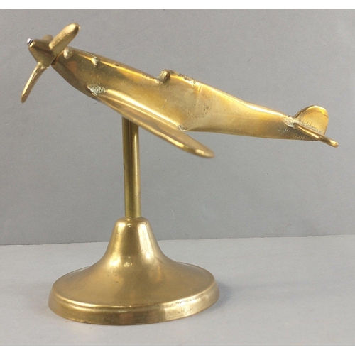 80A - Lovely trench art style model of spitfire on stand.  Good condition.  Wing span 20cm approx.#91