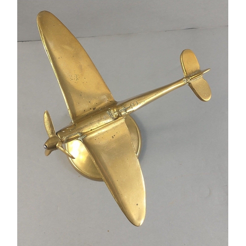 80A - Lovely trench art style model of spitfire on stand.  Good condition.  Wing span 20cm approx.#91