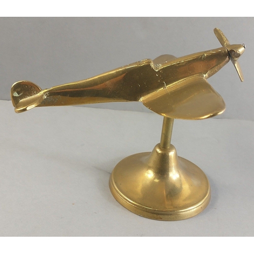 80A - Lovely trench art style model of spitfire on stand.  Good condition.  Wing span 20cm approx.#91