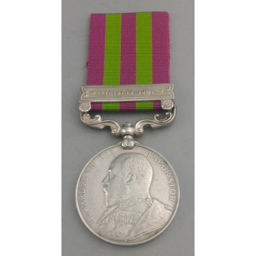 83 - EDWARD VII Indian Service Medal with Wiziristan 1901-1902 clasp awarded to 4154 Sepoy Santa Singh 45... 