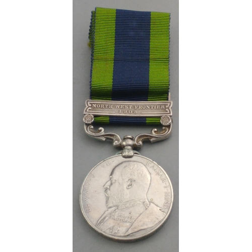 84 - EDWARD VII India General Service Medal with North West Frontier 1908 clasp edge inscribed to 8107 Pt... 