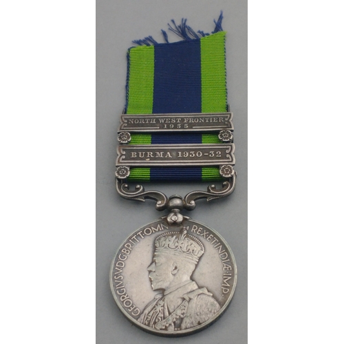 90 - GEORGE V India General Service medal with clasps for Burma 1930-32 and North West Frontier 1935, awa... 