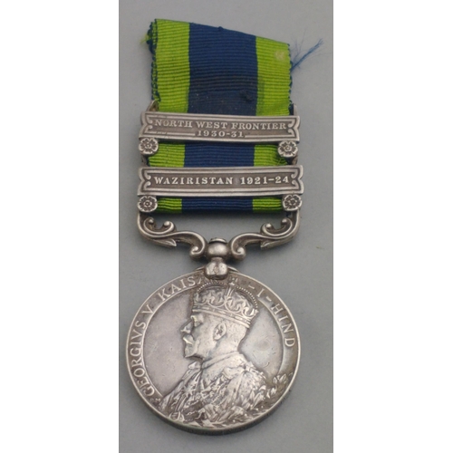 91 - GEORGE V India General Service medal with clasps for Waziristan 1921-24 and North West Frontier 1930... 