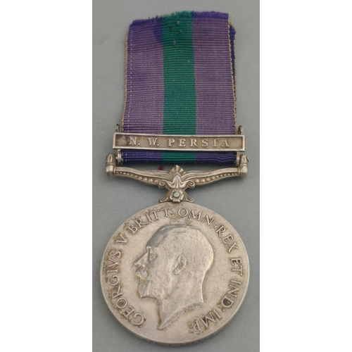 97 - GEORGE V GSM General Service Medal with N.W. Persia clasp awarded to 7250682 A. Cpl. P. Cullen R.A.M... 