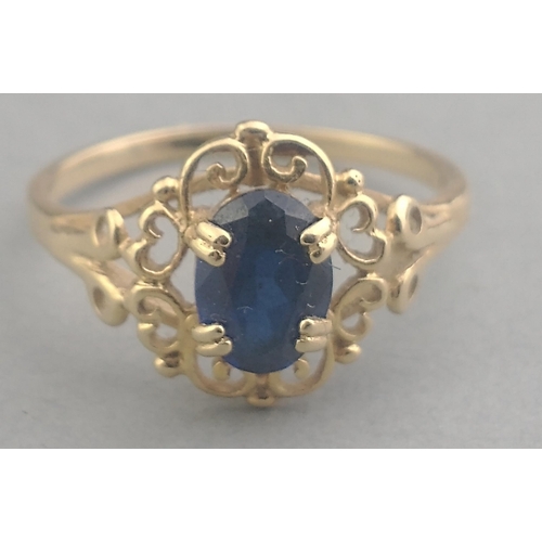 1 - A lovely 14K 585 stamped ring with pretty blue centre stone. Size K, gross weight 1.6g approx.  In a... 