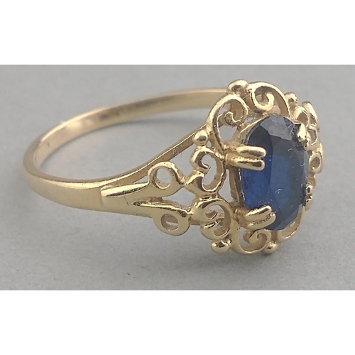 1 - A lovely 14K 585 stamped ring with pretty blue centre stone. Size K, gross weight 1.6g approx.  In a... 