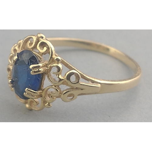 1 - A lovely 14K 585 stamped ring with pretty blue centre stone. Size K, gross weight 1.6g approx.  In a... 