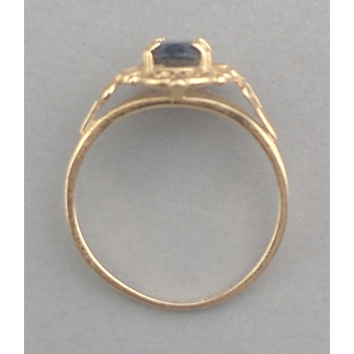 1 - A lovely 14K 585 stamped ring with pretty blue centre stone. Size K, gross weight 1.6g approx.  In a... 