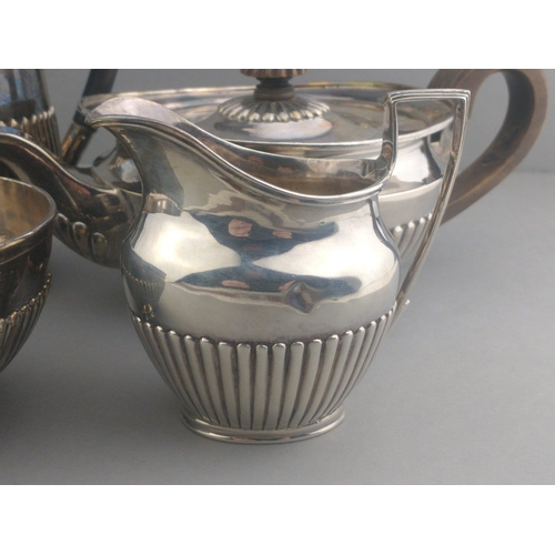 32 - Four piece Victorian tea set, squat tea pot London 1876, the other three pieces London 1878. Base ma... 