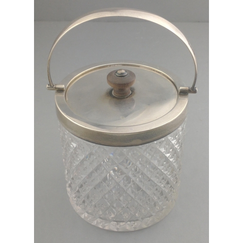 36 - A very pretty Edward of Glasgow crystal biscuit barrel with silver hallmarked collar, lid and handle... 