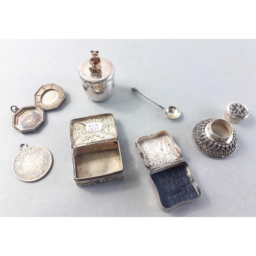 110 - Seven wonderful small silver pieces to include a silver hallmarked baby's first tooth lidded pot wit... 