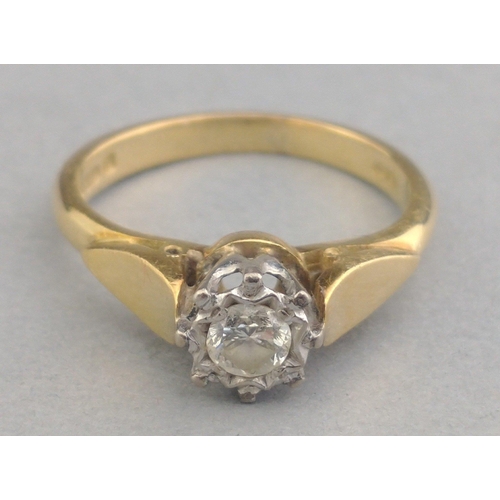 13 - A diamond (tested) solitaire ring stamped 750, stone measures approx 5mm, size J.  Gross weight 3.62... 