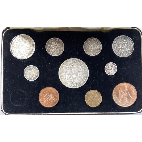 137 - Three cased GEORGE VI SPECIMEN SETS, one x 1937 with 11 coins, 1 x 1939 with 10 coins and 1x 1946 wi... 