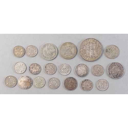 146 - Mixed silver coinage of interest to include 1819 George III sixpence, Victoria shilling with wear an... 