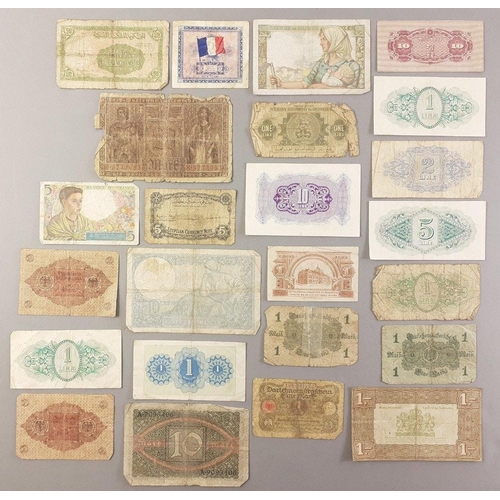 159 - Small collection of older world banknotes, to include occupation notes, German, French, Italian and ... 