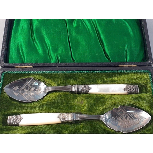 169 - A cased berry spoon pair in lovely condition with mother of pearl handles and a selection of eight q... 