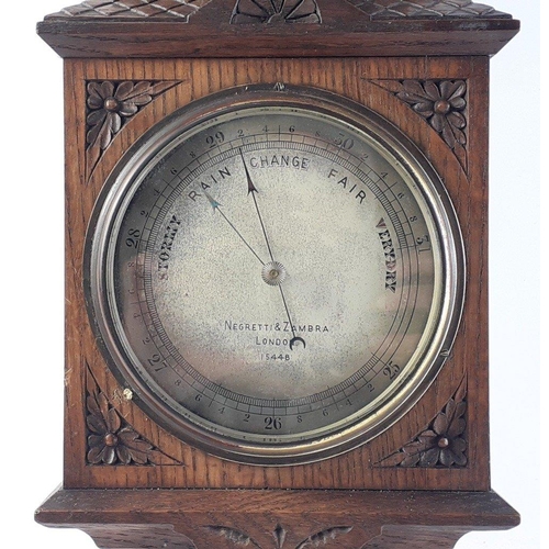 278 - A vintage (1850-70) NEGGRETTI & ZAMBRA barometer in hand-carved oak case.  Register number 15445... 