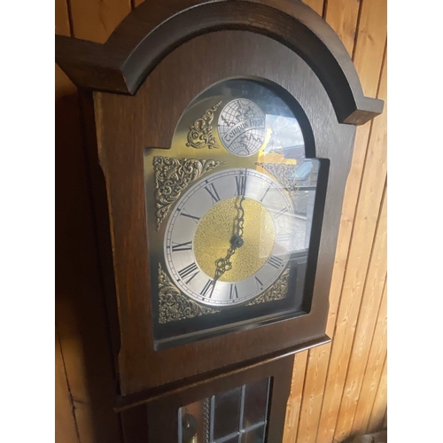 284 - A GRANDMOTHER clock with metal face and TEMPUS FUGIT atop - 3 pendulums - untested but vendor says i... 