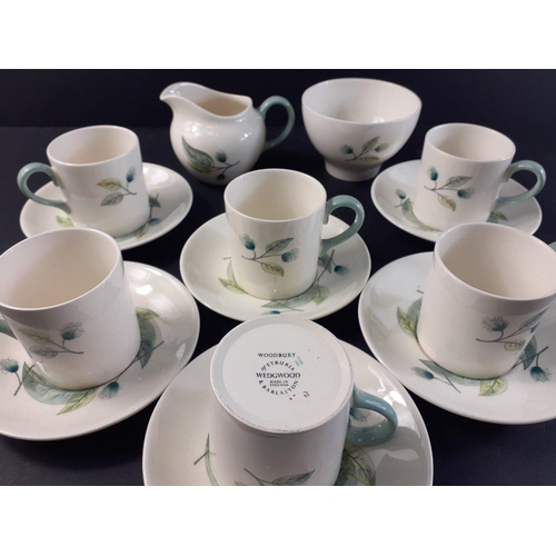 396 - Lovely WEDGWOOD Woodbury pattern coffee set comprising six coffee cans with saucers, milk and sugar.... 