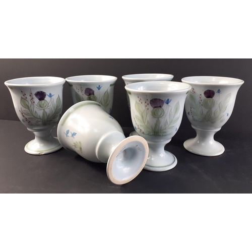 397 - Six BUCHAN WARE Thistle pattern goblets each standing 11cm tall.  One noted with crack.#397