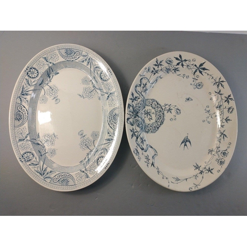 408 - Five large platters to include a 42cm Victorian Sandringham with lozenge mark, a similar sized with ... 