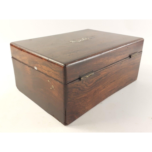 416 - Very pretty wooden box with mother of pearl inlay to lid. 25cm x 10cm x 18cm.#416