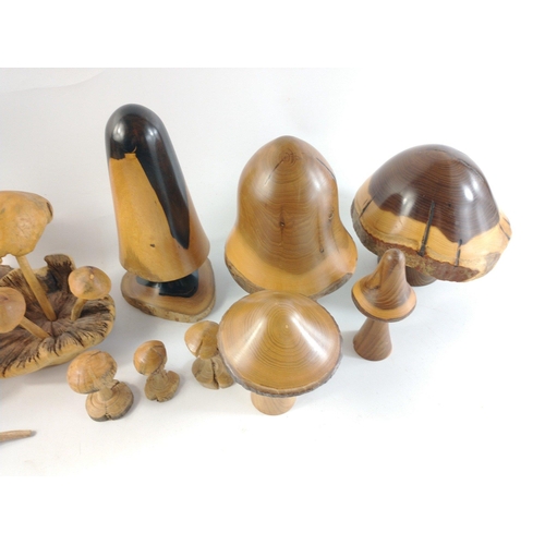 420 - Super lot of fourteen treen mushrooms.  Lovely quirky and very tactile lot.  The largest standing 18... 