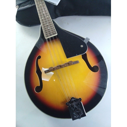 434 - Nice quality modern ROCKETMUSIC Mandolin in case.  Comes in protective soft case with beginner's gui... 