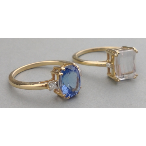 47 - A 585 stamped JAIPUR precious stones ring with a large SAPPHIRE inset supported by two small diamond... 