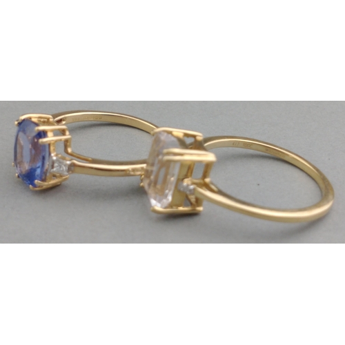 47 - A 585 stamped JAIPUR precious stones ring with a large SAPPHIRE inset supported by two small diamond... 