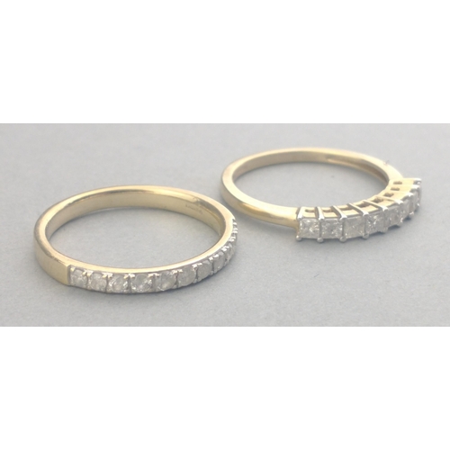 52 - Two DIAMOND HALF ETERNITY rings studded with diamonds (tested) 10k and 375 stamped size O, gross wei... 