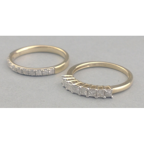 52 - Two DIAMOND HALF ETERNITY rings studded with diamonds (tested) 10k and 375 stamped size O, gross wei... 