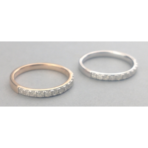 53 - Two DIAMOND HALF ETERNITY rings studded with diamonds (tested) 10k and 375 stamped size N/O gross we... 