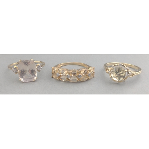 54 - Three SUBSTANTIAL 375 stamped rings with clear stones all rings size O and gross weight 7.22g approx... 