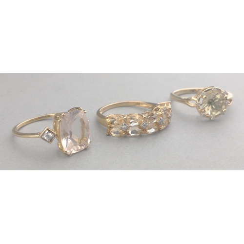 54 - Three SUBSTANTIAL 375 stamped rings with clear stones all rings size O and gross weight 7.22g approx... 