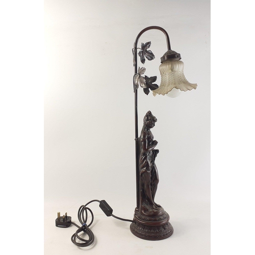 561 - An Art Deco style table lamp with opaque glass floral shade standing 70cm approx#561