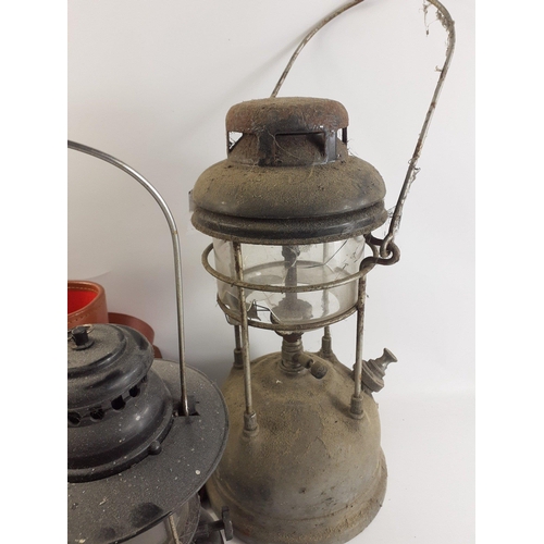 562 - Two TILLEY lamps plus one other and a box of heavily rusted keys also a pair of  7 x 50 TOHYOH binoc... 