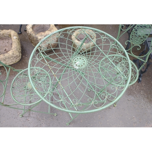 568 - Small metal garden table with 2 chairs in attractive green colour.  Table height approx 70cm#568