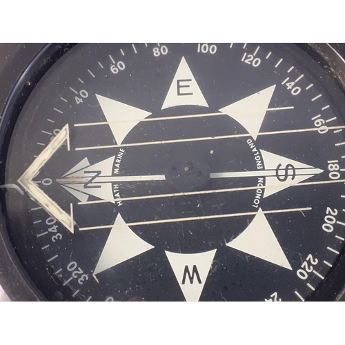 600 - A HEATH MARINE double gimbal grid marine compass.  Face diameter 10cm approx#600