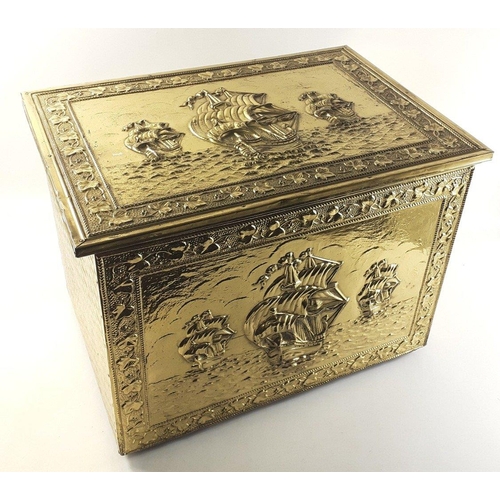 615 - Good brass effect coal / log box. Handy for storage. 35 x 50 x 35cm approx.#615