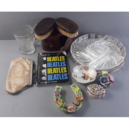 650 - Small mixed lot to include a silver-plated hors d'oeuvres dish, a 1937 Coronation tankard, a cased s... 