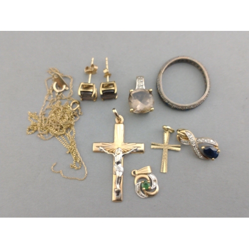 74 - Super little lot of GOLD stamped items, earring with stones, broken chains weight 5.4g approx plus a... 